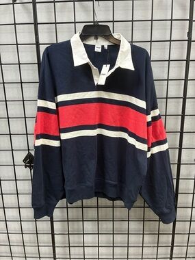 NWTs Aritzia TNA Lomu Polo Longsleeve in Admiral/Cherry Red Sz L Relaxed Fit